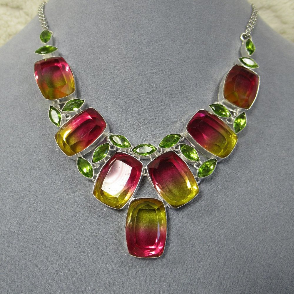 SUNRISE Peridot Tourmaline Necklace 18” Riviere - Picture 16 of 16